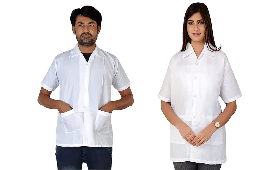 njoy Unisex Solid Polycotton Half Sleeve Lab Coat with 2 Pockets for Students