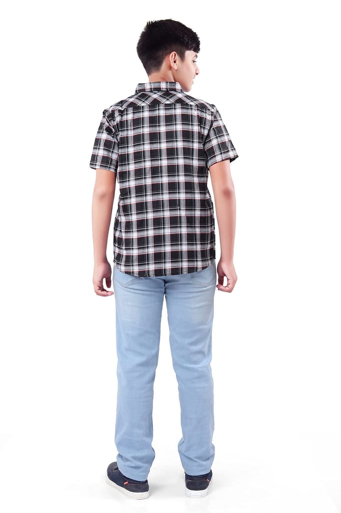 Nomad Boy's Cotton Checks | Checked | Checkered Slim Fit Half Sleeve Collared Neck Casual Wear Shirt | 8 Year to 9 Year