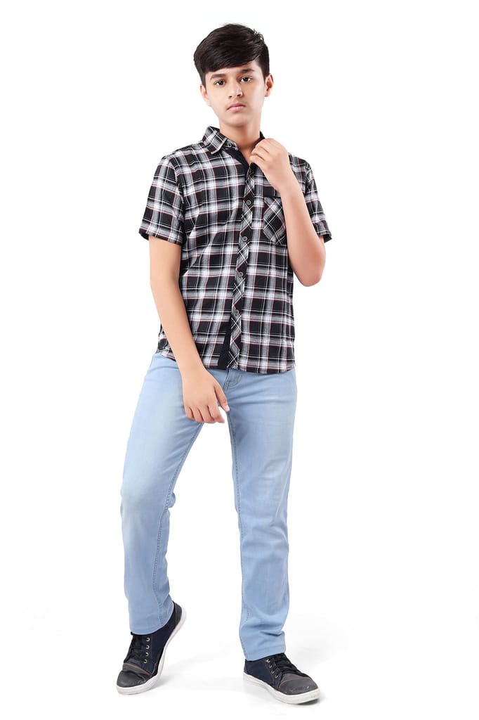Nomad Boy's Cotton Checks | Checked | Checkered Slim Fit Half Sleeve Collared Neck Casual Wear Shirt | 8 Year to 9 Year