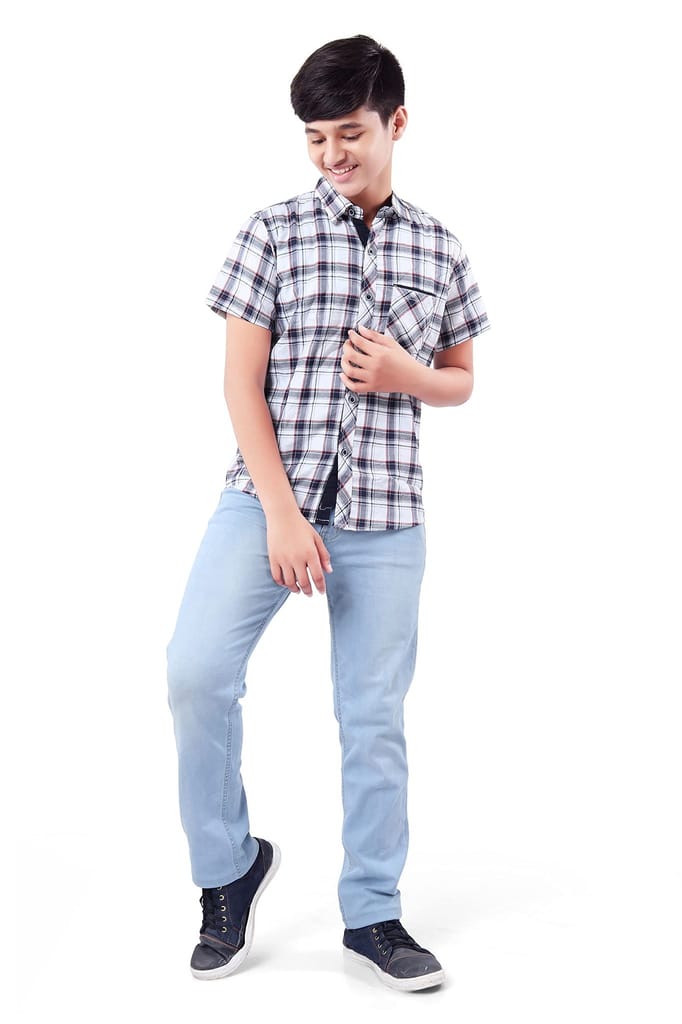 Nomad Boy's Cotton Checks | Checked | Checkered Slim Fit Half Sleeve Collared Neck Casual Wear Shirt | 8 Year to 9 Year