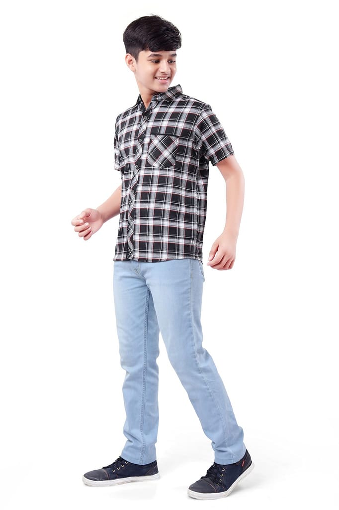 Nomad Boy's Cotton Checks | Checked | Checkered Slim Fit Half Sleeve Collared Neck Casual Wear Shirt | 8 Year to 9 Year