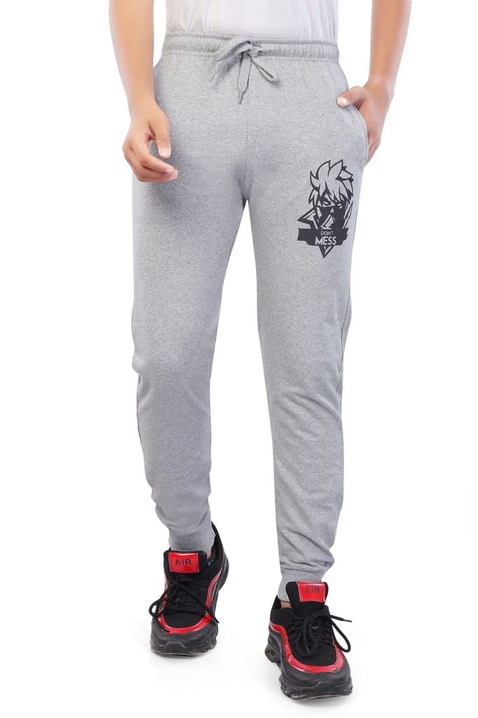 njoy Boy's Pure Cotton Printed Jogger Track Pants with 2 Side Pocket| Tapered Slim Fit | Casual/Sports Wear Lowers (Colour: Black Print,Navy Blue Print,Grey Print, Pack of 3)
