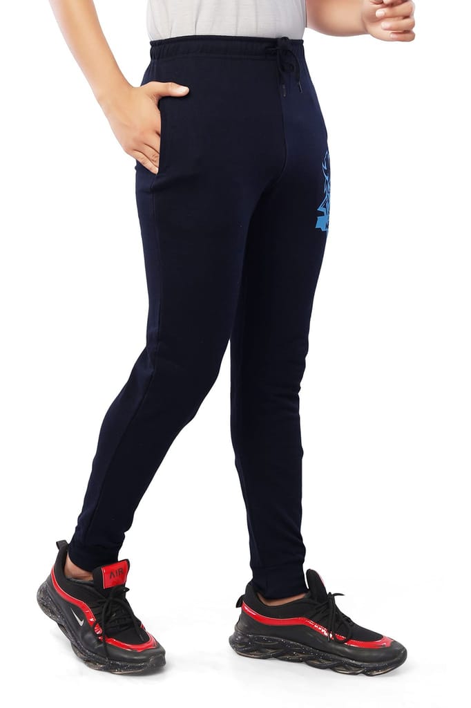 njoy Boy's Pure Cotton Printed Jogger Track Pants with 2 Side Pocket| Tapered Slim Fit | Casual/Sports Wear Lowers/Trousers/Tracksuit (Colour: Black, Navy Blue, Grey)