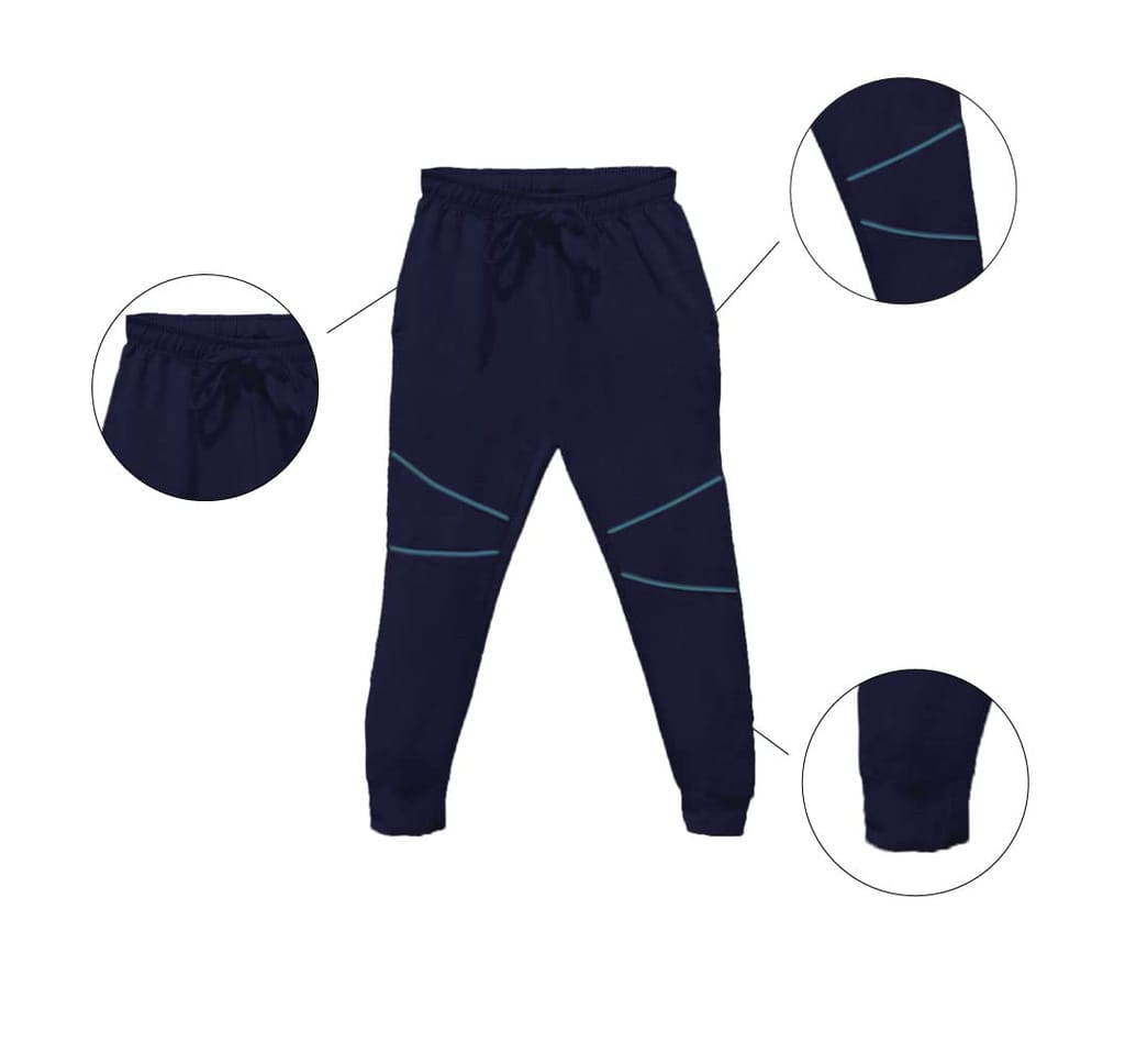 njoy Boy's Pure Cotton Solid & Printed Jogger Track Pants with 2 Side Pocket/Tapered Slim Fit/Casual/Sports Wear Lowers (Black,Navy Blue,Grey, S to L Size, Pack of 6)