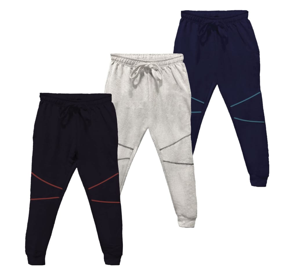 njoy Boy's Pure Cotton Solid & Printed Jogger Track Pants with 2 Side Pocket/Tapered Slim Fit/Casual/Sports Wear Lowers (Black,Navy Blue,Grey, S to L Size, Pack of 6)