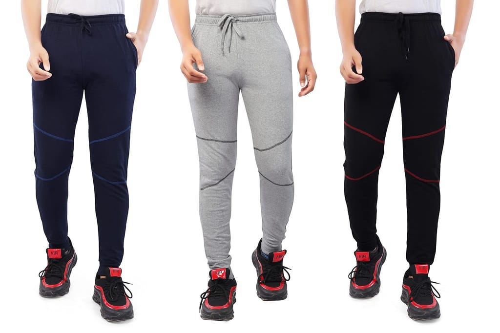 njoy Boy's Pure Cotton Solid & Printed Jogger Track Pants with 2 Side Pocket/Tapered Slim Fit/Casual/Sports Wear Lowers (Black,Navy Blue,Grey, S to L Size, Pack of 6)