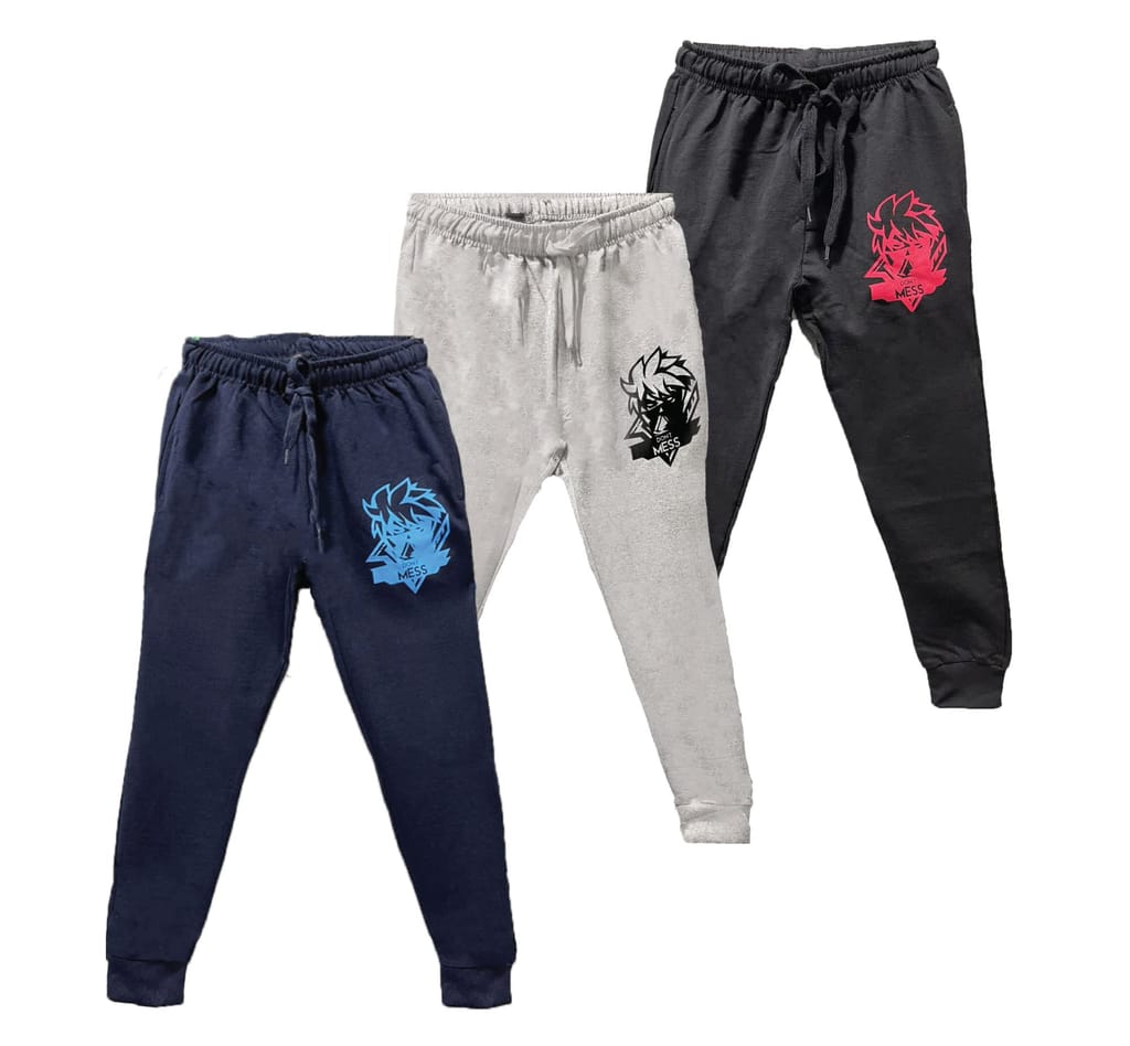 njoy Boy's Pure Cotton Solid & Printed Jogger Track Pants with 2 Side Pocket/Tapered Slim Fit/Casual/Sports Wear Lowers (Black,Navy Blue,Grey, S to L Size, Pack of 6)