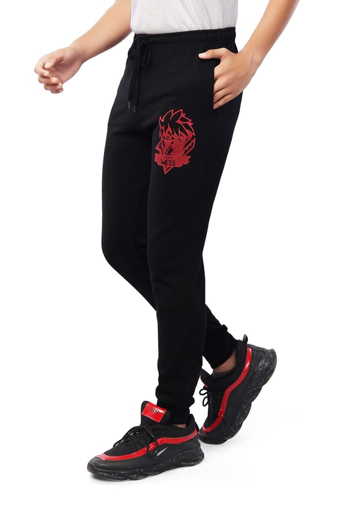 njoy Boy's Pure Cotton Jogger Solid & Printed Track Pants with 2 Side Pocket| Tapered Slim Fit | Casual Sports Wear Lowers/Trousers/Tracksuit (Colour: Black,Navy Blue,Grey,Pack of 2)