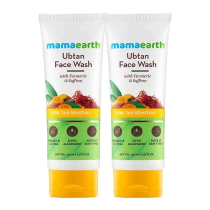 Mamaearth Ubtan Face Wash With Turmeric & Saffron For Tan Removal (100ml each) Pack of 2