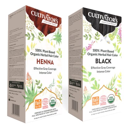 Cultivator's Organic Hair Color Kit (Henna & Black) 200g - Two Step Natural Coloring Kit