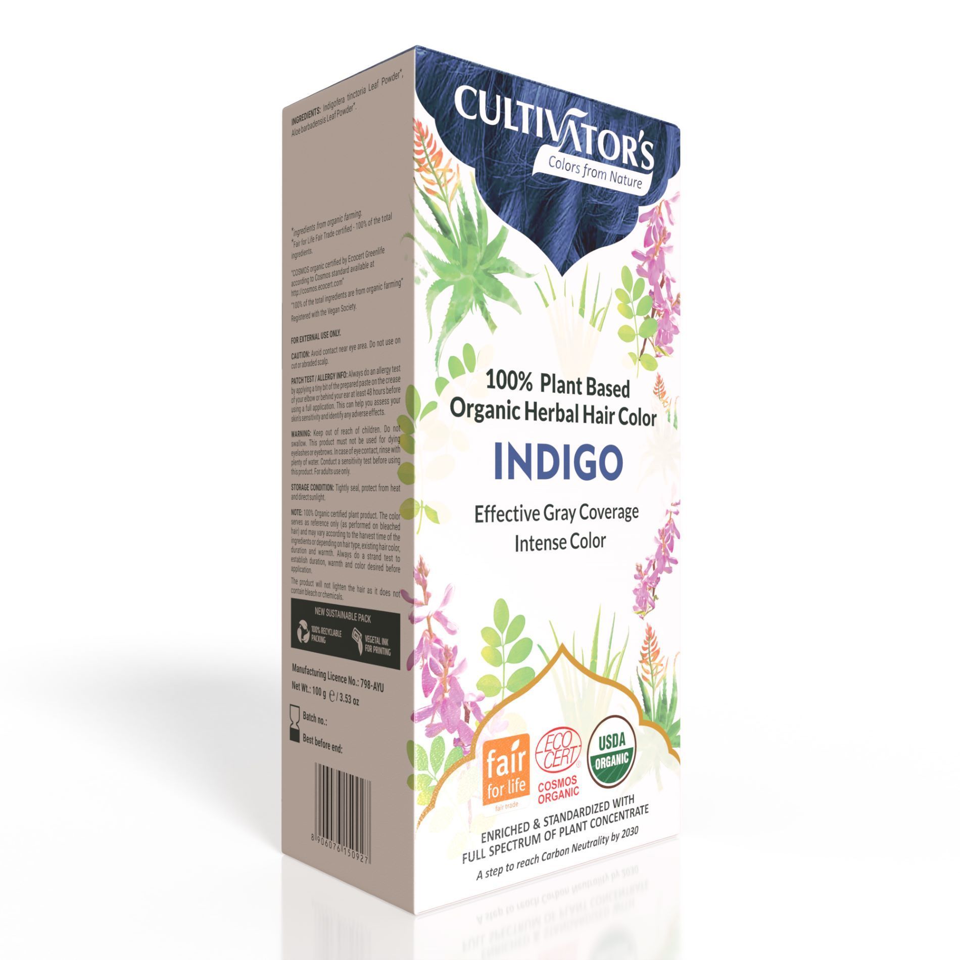 Cultivator's Organic Hair Colour - Herbal Hair colour for Women and Men - Ammonia Free Hair Colour Powder - Natural Hair Colour Without Chemical, (Indigo) - 100g