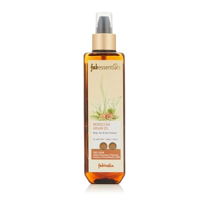"Fabessentials Moroccan Argan Oil | infused with Sesame Oil, Grape Seed Oil & Bhringraj Oil | Body, Hair & Skin Vitalizer | Promotes Hair Strength, Sheen and Softness | Detangles Dry, Frizzy  and Worn-out Hair | Silicone Free & Mineral Oil Free - 200 ml"