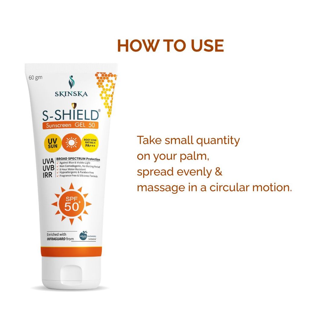 Skinska S-Shield Matte Sunscreen Gel with SPF 50, PA+++ (60gm) with vitamin E, Oil free & water resistant, Non-Irritant, UVA & UVB Protection.