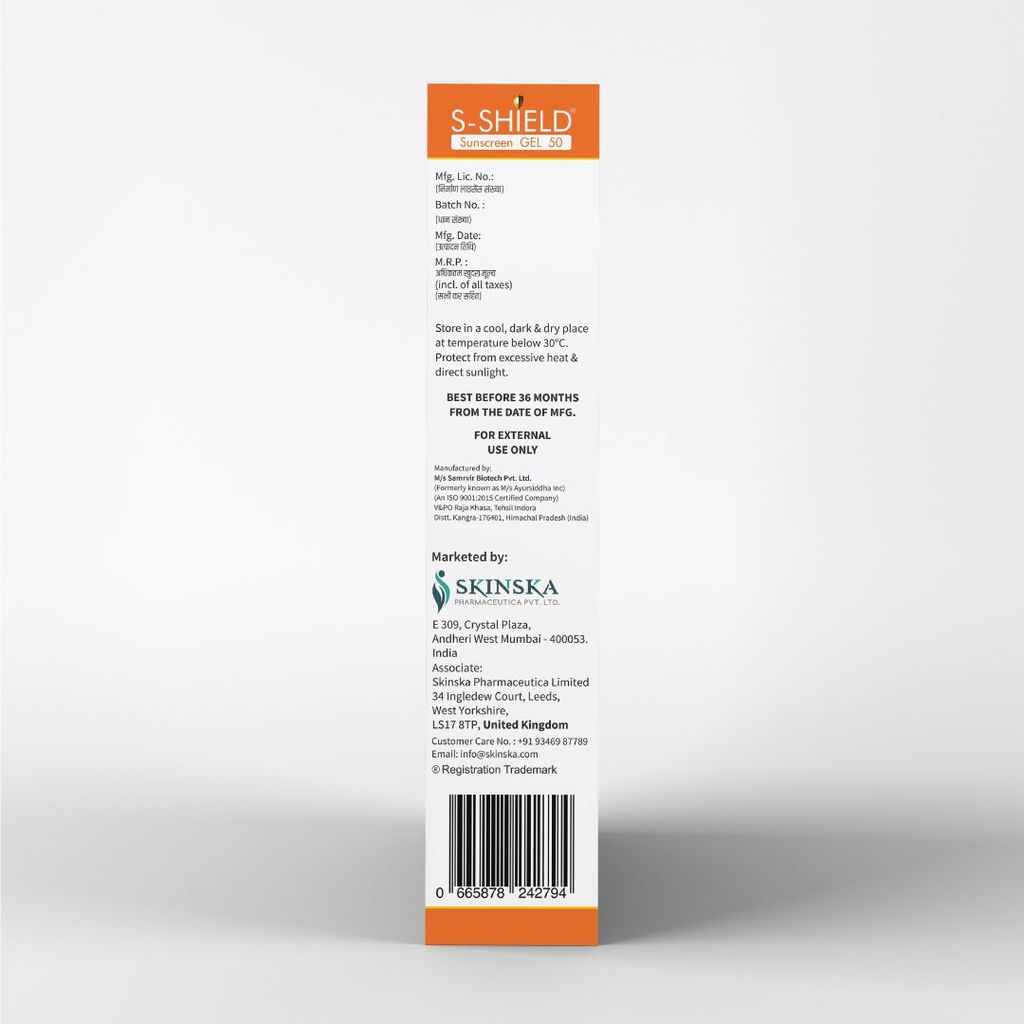 Skinska S-Shield Matte Sunscreen Gel with SPF 50, PA+++ (60gm) with vitamin E, Oil free & water resistant, Non-Irritant, UVA & UVB Protection.