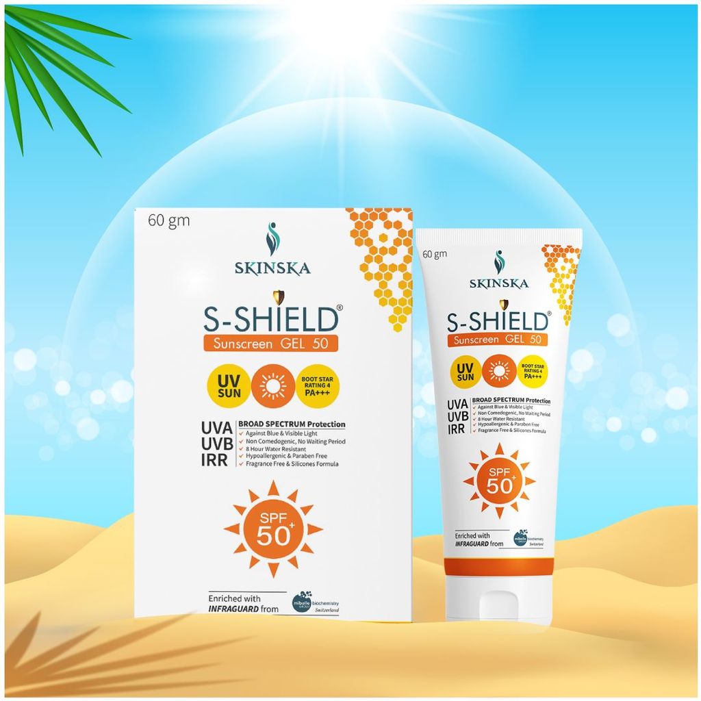 Skinska S-Shield Matte Sunscreen Gel with SPF 50, PA+++ (60gm) with vitamin E, Oil free & water resistant, Non-Irritant, UVA & UVB Protection.