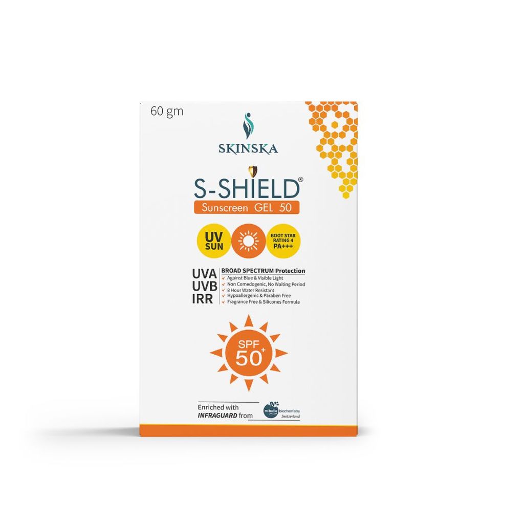 Skinska S-Shield Matte Sunscreen Gel with SPF 50, PA+++ (60gm) with vitamin E, Oil free & water resistant, Non-Irritant, UVA & UVB Protection.