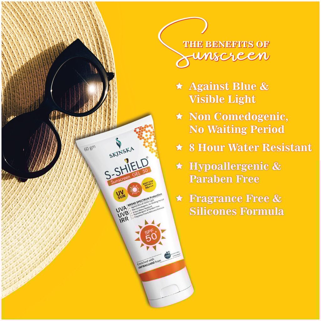 Skinska S-Shield Matte Sunscreen Gel with SPF 50, PA+++ (60gm) with vitamin E, Oil free & water resistant, Non-Irritant, UVA & UVB Protection.