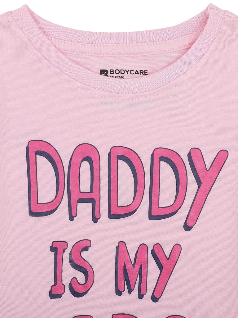 BODYCARE Girls SETS ROUND NECK HALF SLEEVES SOLID YELLOW, NAVY & PINK, FUCHSIA MULTICOLOUR PACK OF 2