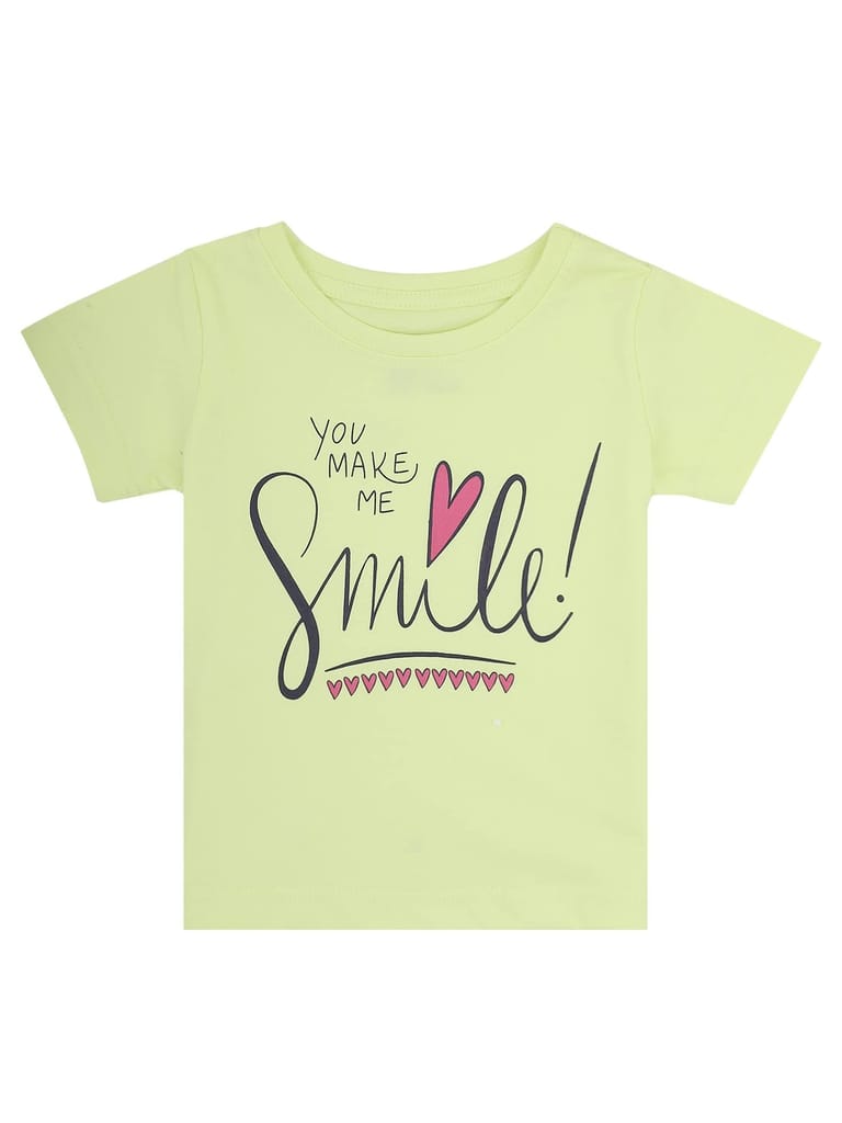 BODYCARE Girls SETS ROUND NECK HALF SLEEVES SOLID YELLOW, NAVY & PINK, FUCHSIA MULTICOLOUR PACK OF 2