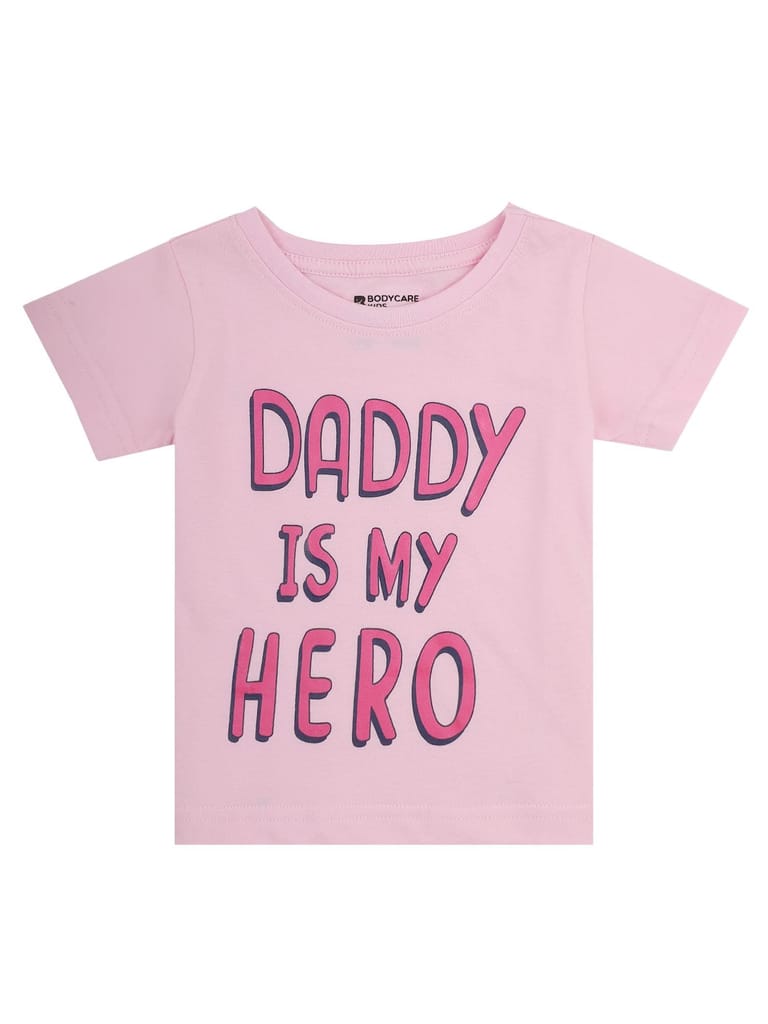 BODYCARE Girls SETS ROUND NECK HALF SLEEVES SOLID YELLOW, NAVY & PINK, FUCHSIA MULTICOLOUR PACK OF 2