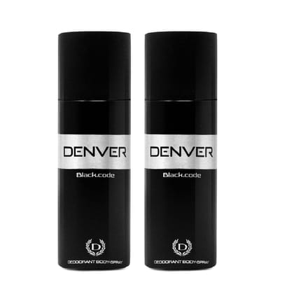 DENVER Black Code Deodorant For Men (150ML Each) - Pack Of 2 | Long Lasting Deo For Men