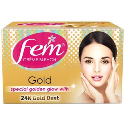 Fem Crème Bleach - Gold, Special Golden Glow with 24K Gold Dust, No Added Silicones, No Added Parabens, 24 g Each, Pack Of 2