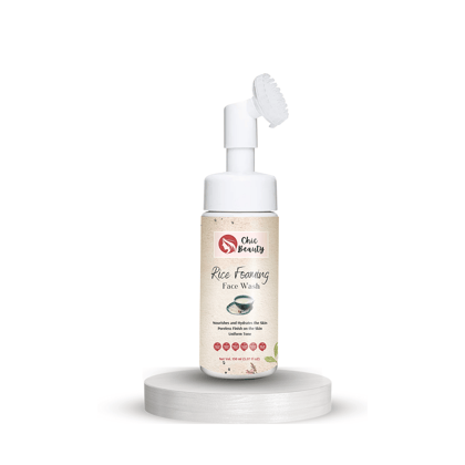 Chic Beauty Rice Foaming Face Wash with Built-in Silicone Brush 150ml Rich in Antioxidants, Vitamins, and Minerals for Nourish and Brighten Skin.