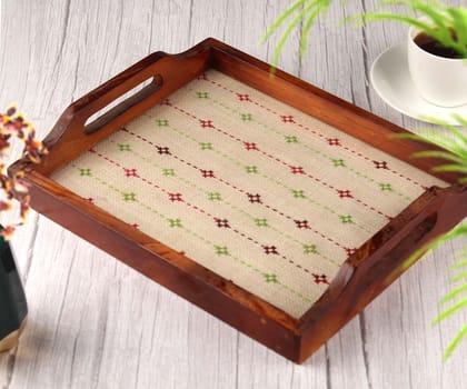 Tribes India Handmade Off White Jute Wooden Tray