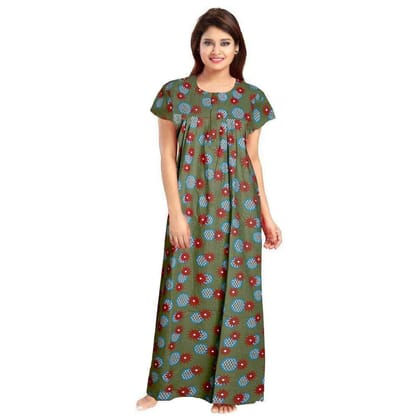 KBNBJ Women's Cotton Printed Night Gown Nighty - Free Size(Mehandi)