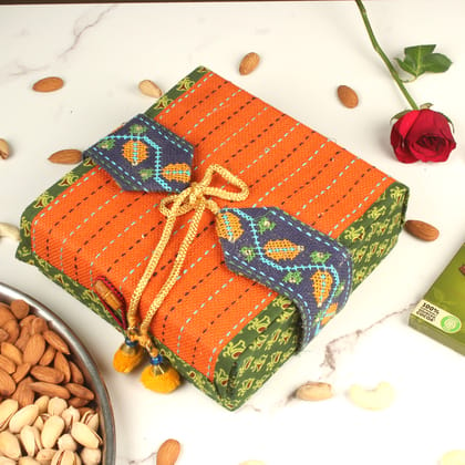 Tribes India Handmade Orange Jute 4 Compartment Gift Box