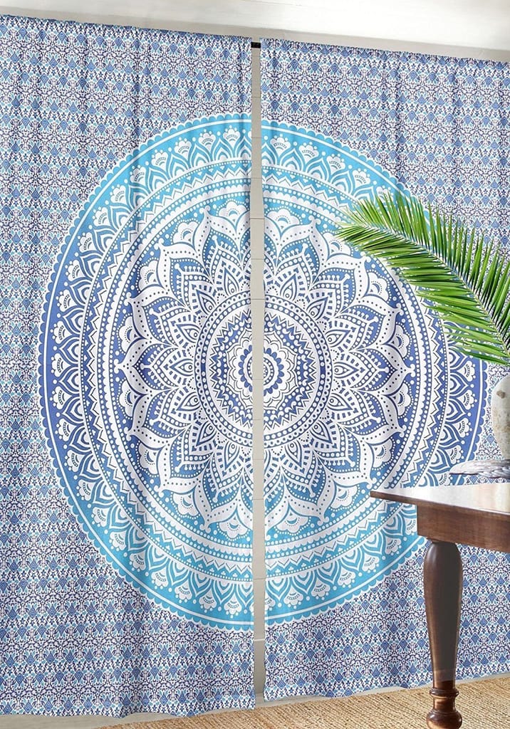 Kirti Finishing | Blue Round Mandala Curtains Wall Hanging Window Treatments Curtain Bohemian, Home Drapes,Tapestry Cotton Curtain Set of 2 Curtain - Kurtas & Kurta Sets | Buy online on ZillyBuy