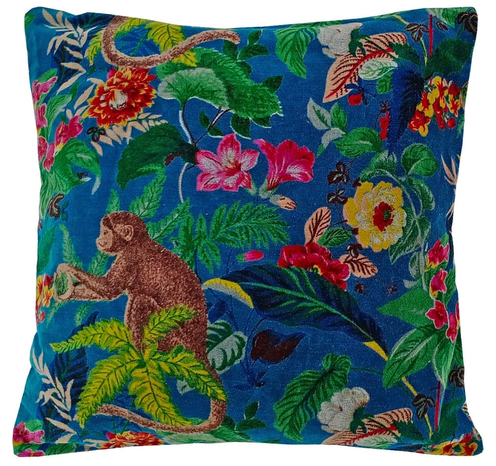 Kirti Finishing | Blue Monkey Print Velvet Cushion Cover 16 inches - Kurtas & Kurta Sets | Buy online on ZillyBuy
