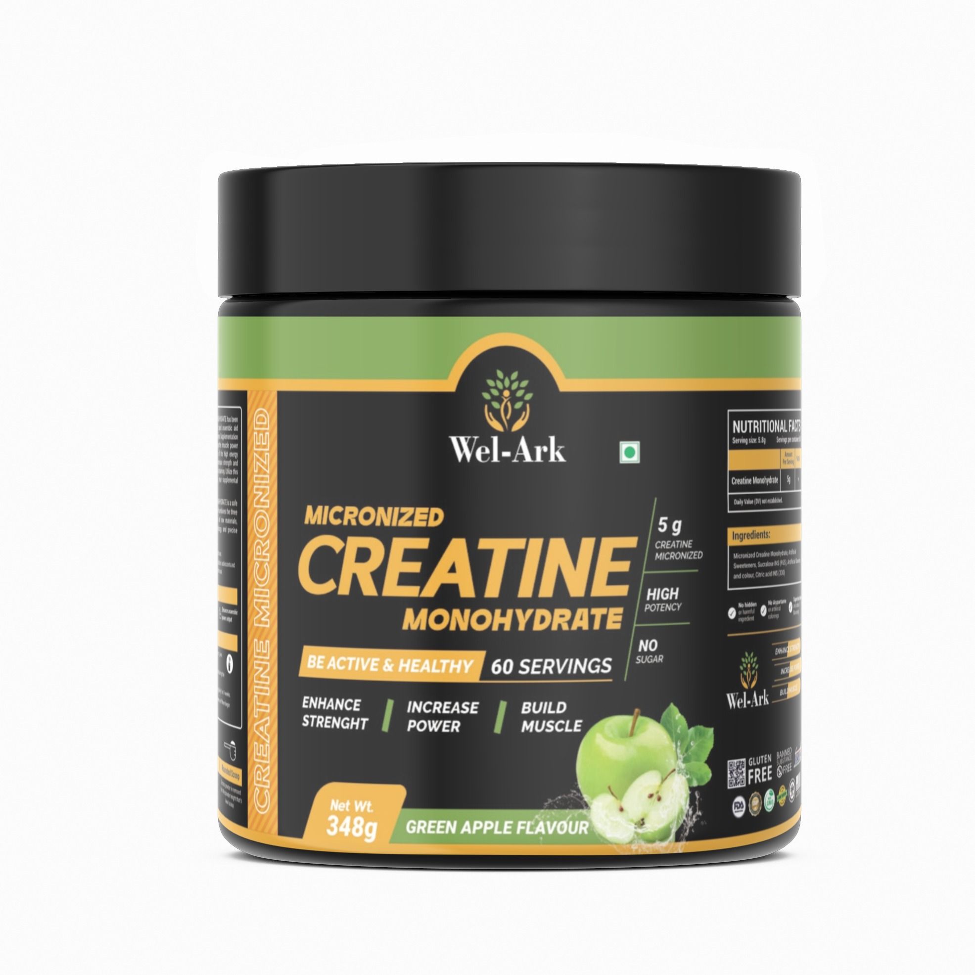 Wel-Ark Micronized Creatine Monohydrate|Supports Muscle Endurance & Improved Athletic Performance, Provides Energy for Intense Workout| 348g| 60 servings