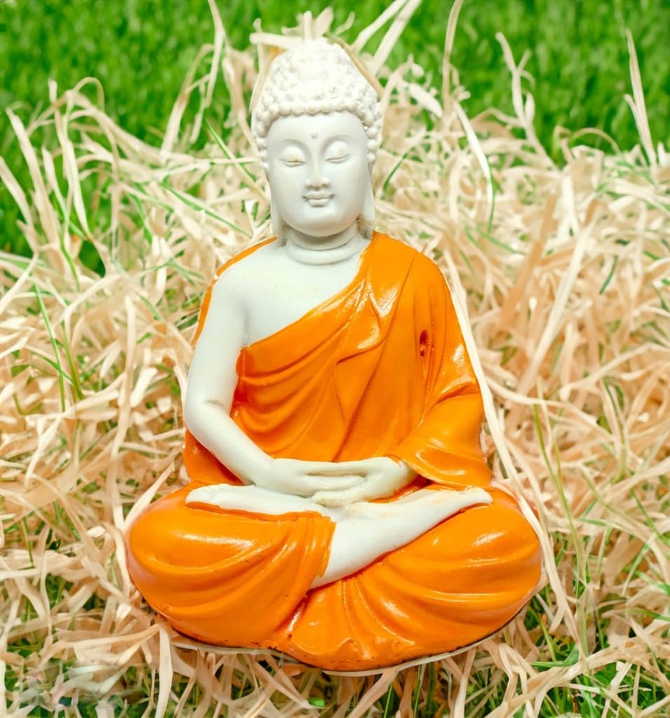 ZURU BUNCH Orange Premium Rare Handcrafted Polymarble Meditation/Dhyan Orange Buddha Statue Lord Figurine, Idol, Decorative, Fengshui, Showpiece (Orange, 5inch)
