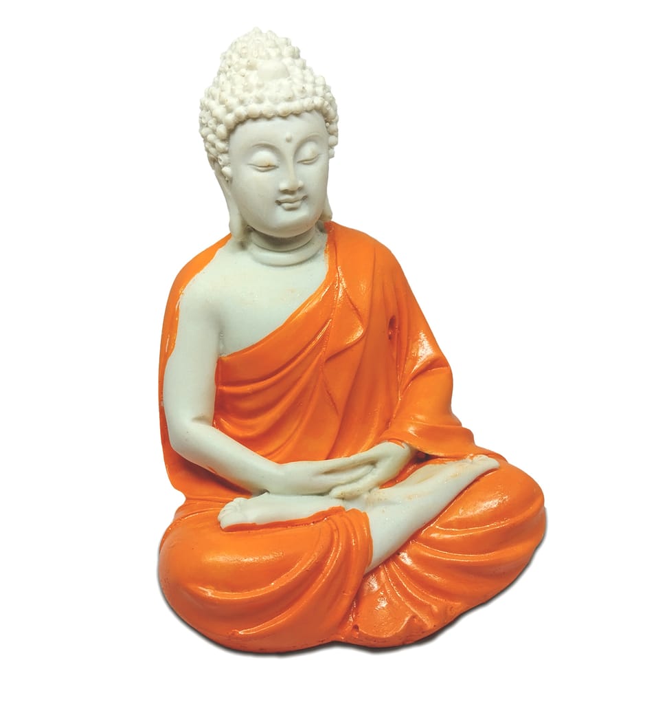 ZURU BUNCH Orange Premium Rare Handcrafted Polymarble Meditation/Dhyan Orange Buddha Statue Lord Figurine, Idol, Decorative, Fengshui, Showpiece (Orange, 5inch)