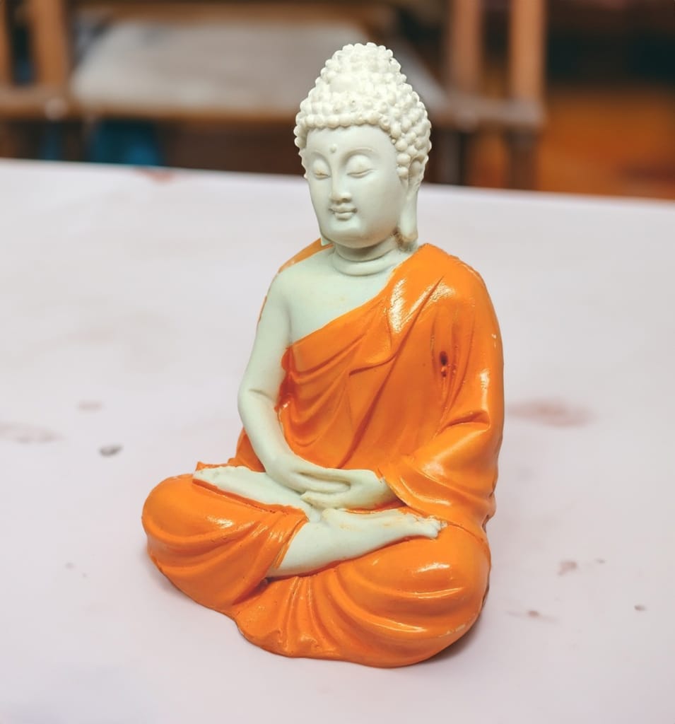 ZURU BUNCH Orange Premium Rare Handcrafted Polymarble Meditation/Dhyan Orange Buddha Statue Lord Figurine, Idol, Decorative, Fengshui, Showpiece (Orange, 5inch)