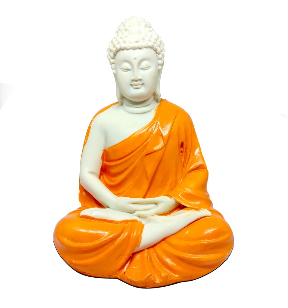 ZURU BUNCH Orange Premium Rare Handcrafted Polymarble Meditation/Dhyan Orange Buddha Statue Lord Figurine, Idol, Decorative, Fengshui, Showpiece (Orange, 5inch)