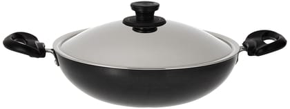 Non-Stick Black Kadai with Silver Lid and Handles