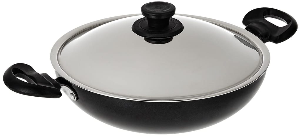 Non-Stick Black Kadai with Silver Lid and Handles - Cookware | Buy online on ZillyBuy
