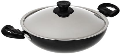 Non-Stick Black Kadai with Silver Lid and Handles