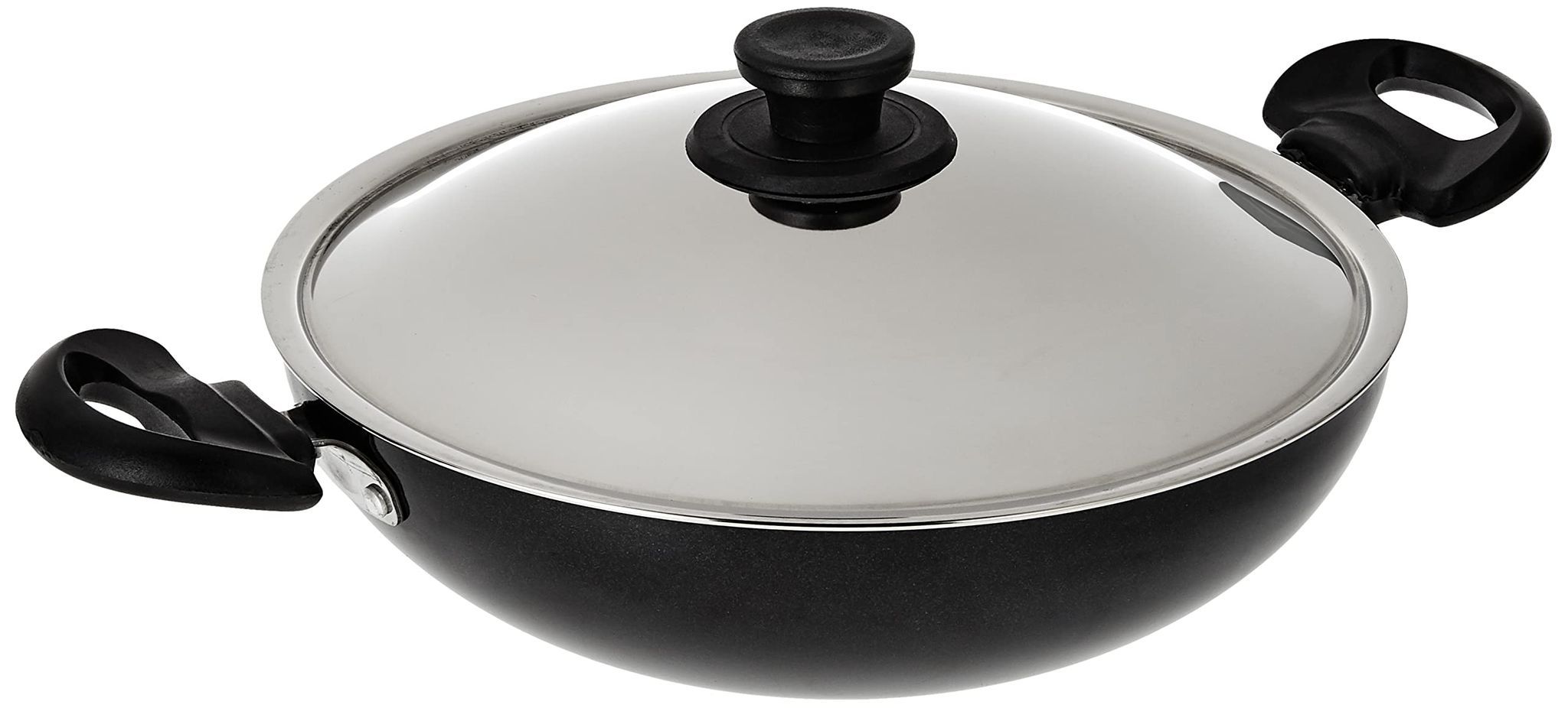 Non-Stick Black Kadai with Silver Lid and Handles