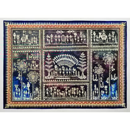 Authentic Classic Indian Traditional Unframed Hand Made Saura Painting (60.48X152.41)