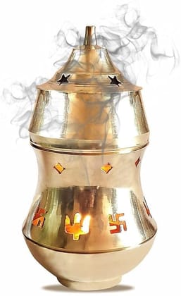 DOKCHAN Brass Oil Lamp Diffuser Incense Kapoor Camphor Essential Fragrance Oil Burner Brass Table Diya (Height: 5.5 inch) Pack of 02