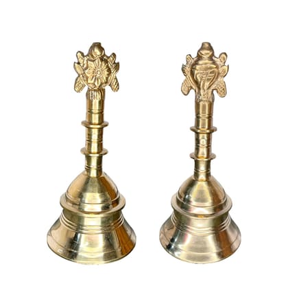 DOKCHAN Brass Shankhchakra Bell for Pooja Handcrafted Pure Brass Puja Bell with Shankhchakra Sitting Handle for Temple Brass Pooja Bell