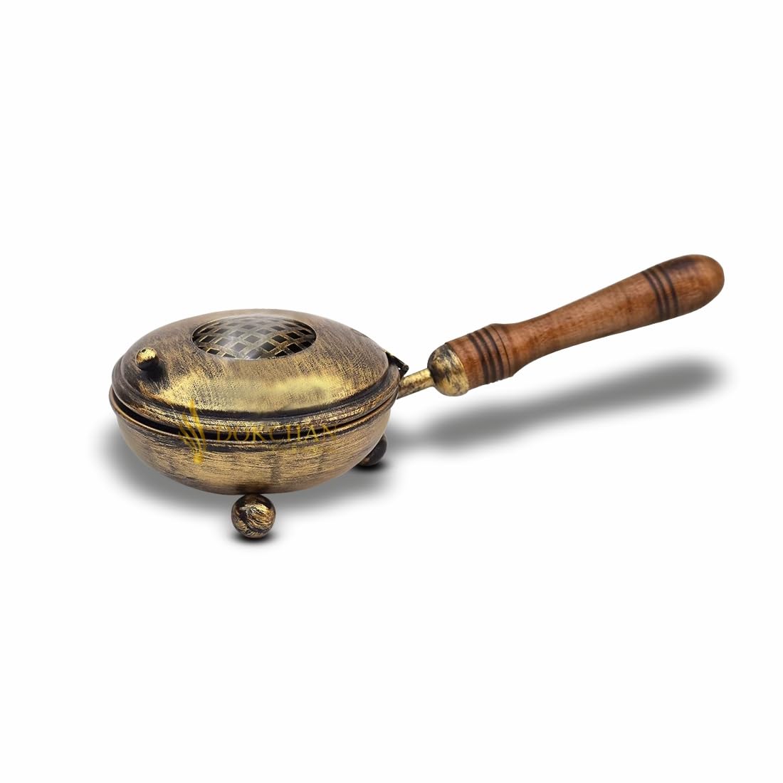 DOKCHAN Copper Iron dhuni with Wooden Holder for Lohan dhoop dhuni, for Pooja, Temple, Home/use Diwali Special Pooja dhoop dhuni with Wooden Holder