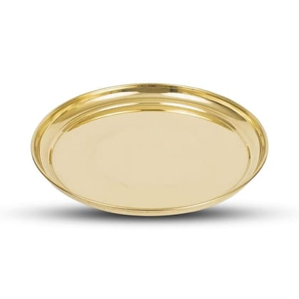 DOKCHAN Pure Indian Traditional Handmade Brass Golden Color Plain Plate/Thali/for Pooja, Diwali Puja, Navratri, Aarti and Bhog, Fruits, Hawan Samagri and Multipurpose Use