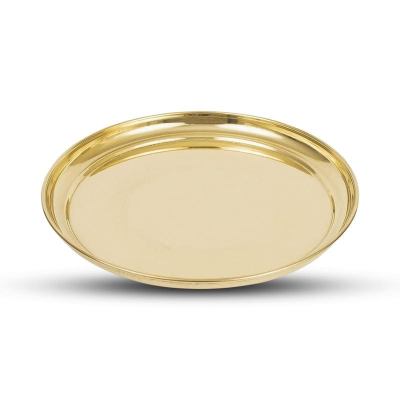DOKCHAN Pure Indian Traditional Handmade Brass Golden Color Plain Plate/Thali/for Pooja, Diwali Puja, Navratri, Aarti and Bhog, Fruits, Hawan Samagri and Multipurpose Use