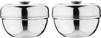 DOKCHAN Stainless Steel Heavy Gauge Multipurpose Containers for Kitchen | Mirror Glossy Finish (Pack 02 | 500ml)