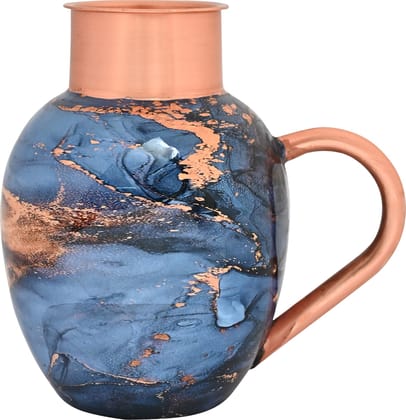 DOKCHAN Beautiful Enameled Glossy Printed Design Copper Jug|Bottle with Handle Or Glass