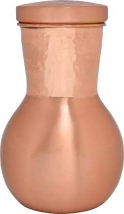 DOKCHAN 100% Pure Copper Hancrafted Hammered Surahi Shape Water Bottle With Glass
